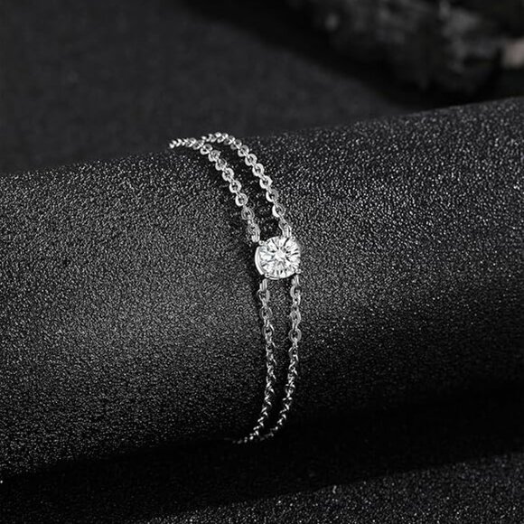 Moissanite Charm Bracelet 1ct Sterling Silver Cable Chain Gift Set NWT - Picture 1 of 7